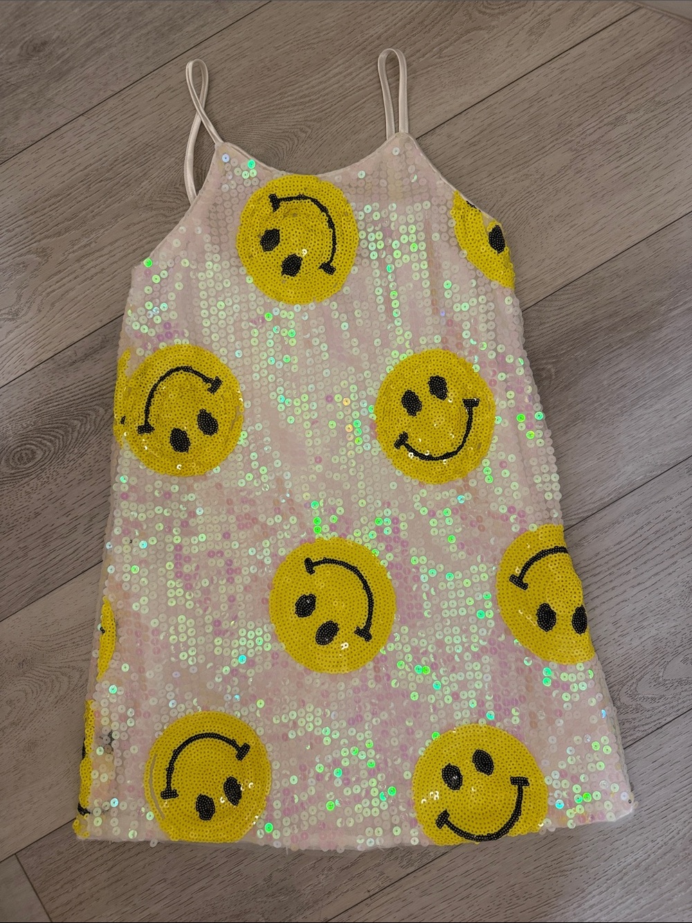 Lola + The Boys Pink Sequin Dress with Yellow Smiley Faces